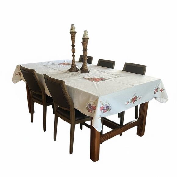 Vintage Hand Embroidered Thanksgiving Tablecloth | 58” x 100” - Picture 1 of 5